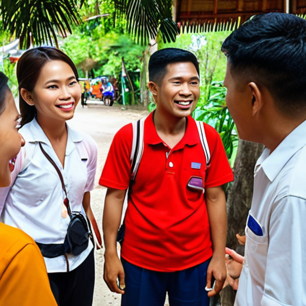 **A friendly Thai tour guide sharing interesting stories with tourists, with a focus on engaging storytelling techniques during a tour.** (Focus: Storytelling & enthusiastic guide)