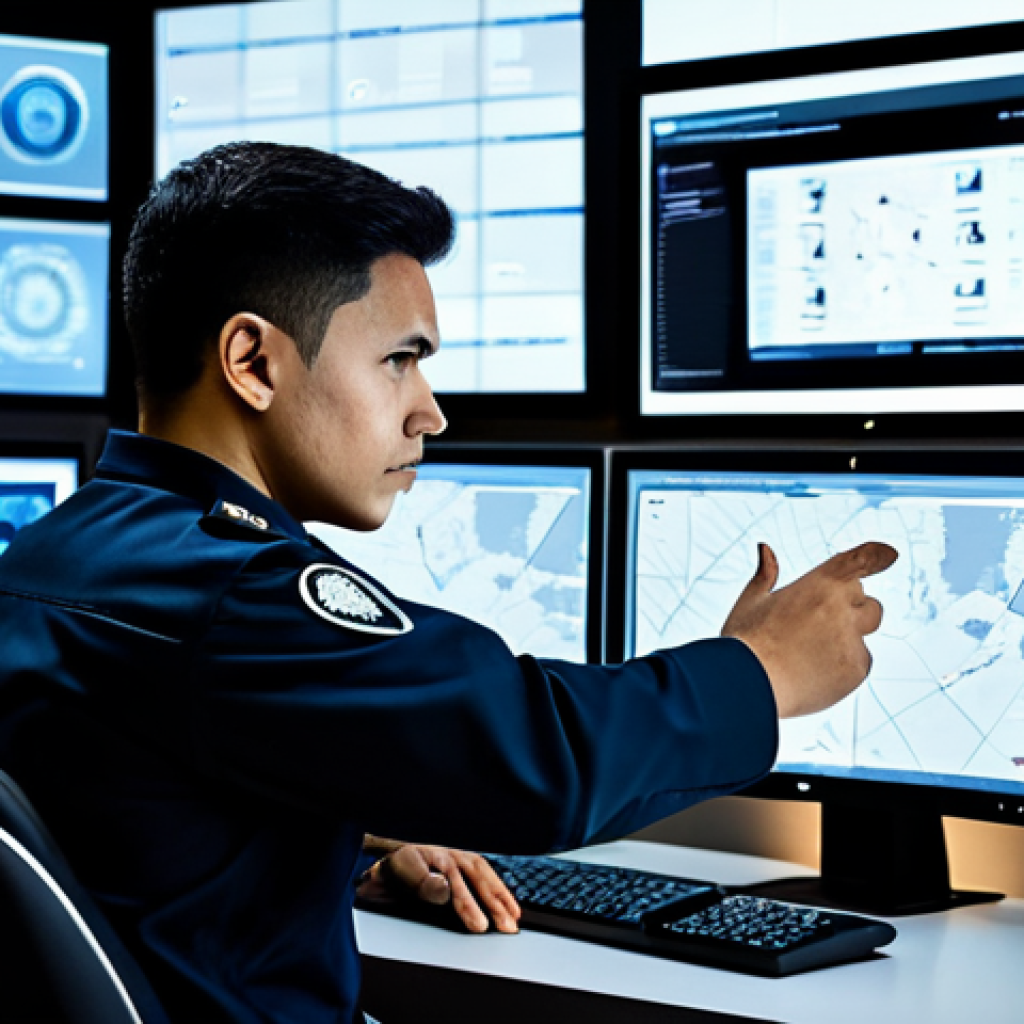 A focused professional security expert, fully clothed in a modern, smart security uniform, confidently monitoring multiple high-definition screens displaying AI-powered CCTV feeds and cybersecurity data dashboards in a futuristic, dimly lit command center. The setting is clean and organized, emphasizing cutting-edge technology integration. The expert's posture is natural and attentive, with well-formed hands interacting with a touch screen. Perfect anatomy, correct proportions, natural pose, safe for work, appropriate content, modest clothing, family-friendly, professional photography, high quality, natural body proportions, proper finger count.