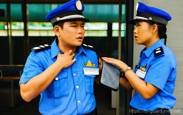 경비지도사 실기 시험 대비 - **"A group of diverse young adults (East Asian ethnicity), dressed in clean, professional Thai secur...