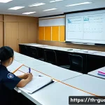 Home 22 경비지도사 자격증 취득 비용 - A professional security guard training classroom in Thailand, showing diverse adult students attenti...